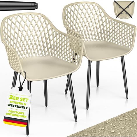 tillvex® Gartenstuhl 2er Set Wetterfest mit Armlehne Beige Outdoor Stühle bis 120kg belastbar Gartenstühle UV-beständig Terrassenstuhl Gartenmöbel Terrasse Balkon Outdoor Garten