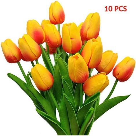 10 pcs Orange Fleur Artificielle Tulipe, Noël Artificielle Fleurs Faux Tulipes pour Maison Jardin Décoration, Bouquet de Mariage (1/4)