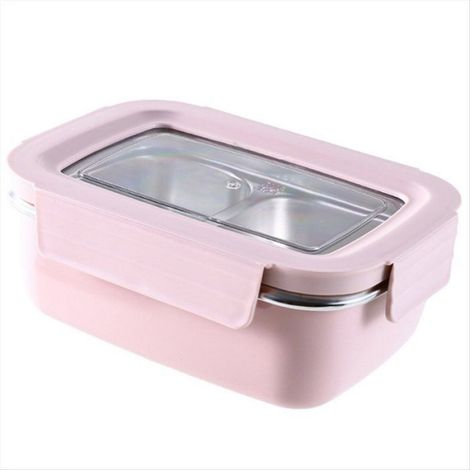 1 x Boîte bento,Acier inoxydable 304,Capacité 530 ml,PP et PS,Rose,Bureau et école (1/5)