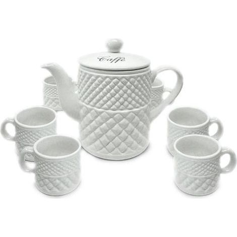 Set 7 Pezzi Caffè con Tazzine Tazze in Ceramica Bianco