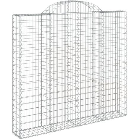 Valla tipo cesta de gaviones Muro de contención arqueado 200 x 30 x 180/200 cm hierro galvanizado Plata 020040001