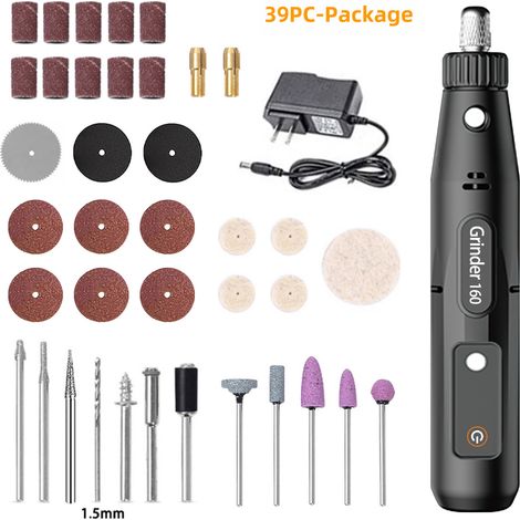 Mini amoladora eléctrica tipo bolígrafo con 39 piezas 5 niveles de velocidad Para hacer cuentas, perforar, taladrar, tallar, cortar y pulir Funciona con corriente eléctrica