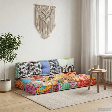 Coussin de canapé palette Multicolore Tissu Patchwork (1/5)