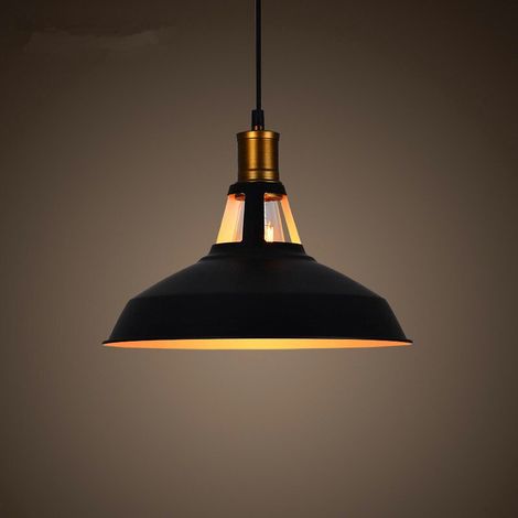 Vintage Pendant Light, Hanging Light with Dome Metal Lampshade, Retro Industrial Chandelier for Kitchen Island (Black & White, Ø27cm)