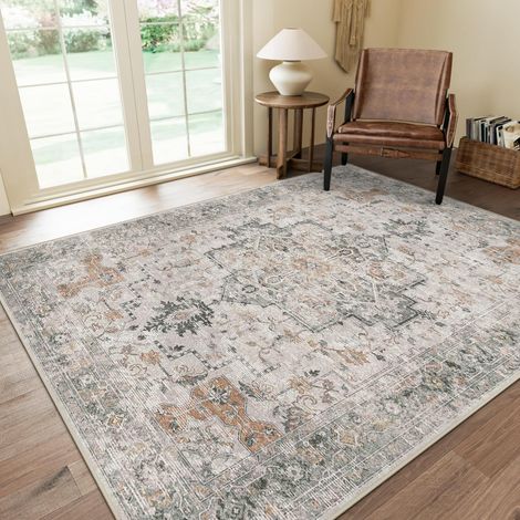 Alfombra persa vintage, 60 x 40 cm, terciopelo de poliéster suave, gris y marrón