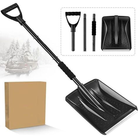 Pelle à neige télescopique rotative en acier inoxydable pour voiture , 3 en 1 , amovible , en acier inoxydable , noire (1/5)
