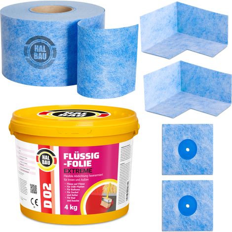 HALBAU Dichtset für Duschabdichtung Bad Abdichtung Dichtband Flüssigfolie 4kg H302 (1/5)