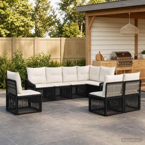 vidaXL Ensemble de canapé de jardin 8 pcs Noir polyrotin (1/5)