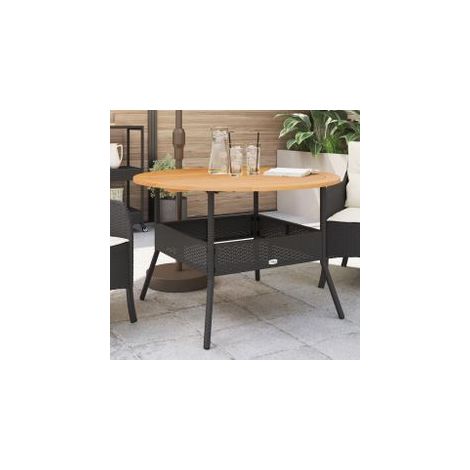 Table de jardin et dessus en bois d'acacia noir résine tressée (1/5)