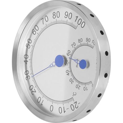 Thermomètre-hygromètre rond en acier inoxydable étanche et résistant à la chaleur pour l'extérieur (sans support). (1/5)