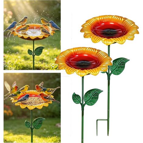 Abreuvoirs pour oiseaux de jardin 2 pièces – Bains d’oiseaux en forme de tournesol – Abreuvoirs décoratifs pour oiseaux – Pour jardin pelouse terrasse et extérieur (1/5)