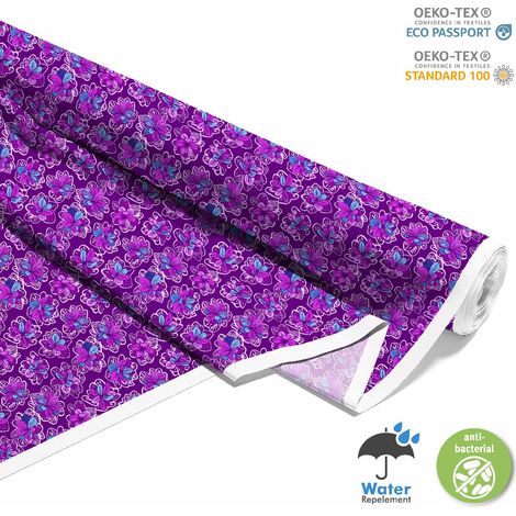 TESSUTI DECORATIVI PER ESTERNI OXFORD - Motivo floreale su fondo viola I DX448 (1/5)