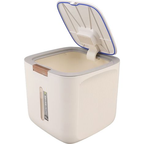 Récipient de stockage de riz 22 lb, plastique PP alimentaire épaissi, sceau hermétique pour grains, avec gobelet doseur et couvercle, gris clair (1/5)