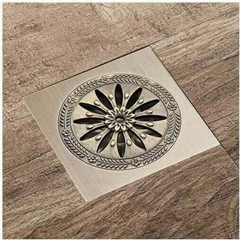 Antique Brass Drain de douche en laiton, Carré Siphon de Sol Anti-odeur Grille Douche pour Salle de Bain Grand Calibre 10 x 10 cm, Accessoires de salle de bain (1/4)