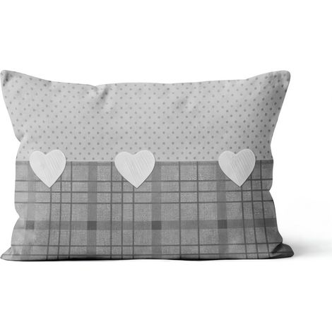 Coussin déhoussable pur coton 32x50 cm LOVE gris, par Soleil d'Ocre