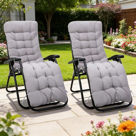 Lot de 2 Coussin pour chaise longue, Polyester, 170x53x8 cm, Avec cravate, Extérieur, Gris (1/5)