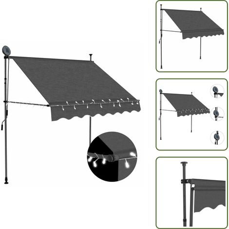 Einziehbare Markise Handbetrieben mit LED 200 cm Anthrazit - Markise - Sonnensegel - Gartensonnenblende - Outdoor Schattenspender - Handbediente Markise (1/5)