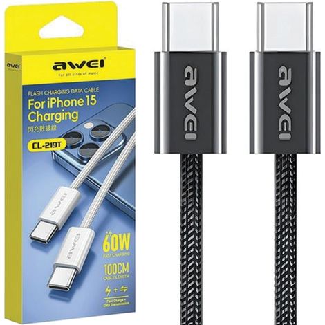 Cavo Awei CL-219T da USB-C a USB-C 60W Nero/Nero per iPhone 15 (1/5)