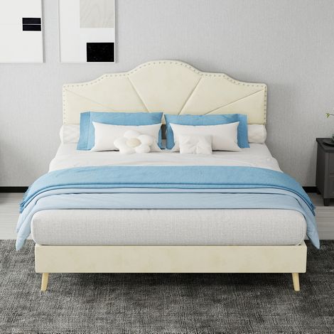 cama matrimonio tapizada 140x200 tela beige OKMYHOME (1/5)