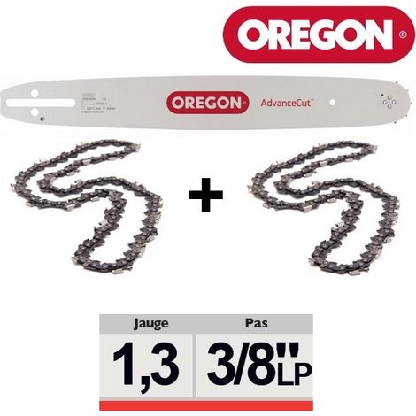 Pack 1 guide + 2 chaînes tronçonneuse Oregon 3/8LP 050 SXEA074 35cm