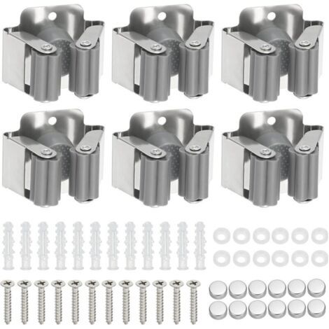 6-Piece Wall-Mounted Broom Holder, Wall-Mounted Tool Holder, Mop Holder, for Bathroom, Kitchen, Office, Closet, Garden, Garage