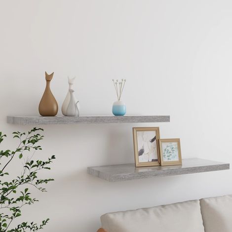 Étagères murales flottantes 2 pcs gris béton 80x23,5x3,8 cm MDF vidaXL