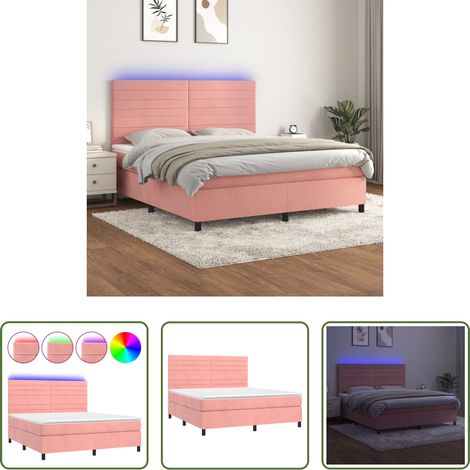 vidaXL Matelas à ressorts ensachés - Sommier à lattes de lit avec matelas LED Rose 160x200cm Velours (1/5)