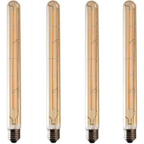 Lot de 4 Ampoules T300 Long Tube, Filament LED Edison, 6W Culot E27 Blanc Chaud, Verre Ambré Pour Décorative Ampoule, AC 220-240V (1/5)