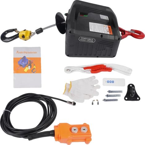 Elektrische Winde, 1500 W, 500 kg Tragfähigkeit, Fernbedienung, Robustes Stahl, Kompaktes Design (1/5)