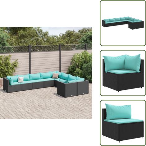 The Living Store 9-tlg. Garten-Sofagarnitur mit Kissen Schwarz Poly Rattan - Gartensessel (1/5)