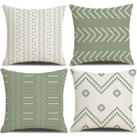 Fundas de almohada de 45x45 cm, juego de 4, color verde claro, con textura patchwork, para decoración moderna del hogar. (1/5)