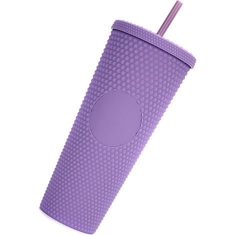 Großer 710-ml-/24-oz-Wasserbecher, wiederverwendbarer, mattierter Kunststoffbecher mit Noppen, auslaufsicherem Deckel mit breiter Öffnung und Strohhalm (1/5)