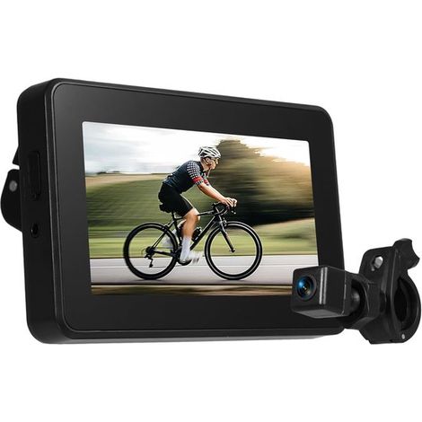 Telecamera di retromarcia per bicicletta con schermo da 4,3 pollici, funzione di visione notturna, supporto regolabile per un grandangolo di 150 gradi, compatibile con mountain bike e bici da strada. (1/5)