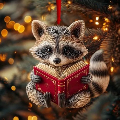 Ornement De Noël Renard Lisant - Ornament Raton Laveur Lisant - Décoration Arbre De Noël Intérieur - Lot De 1 (1/2)