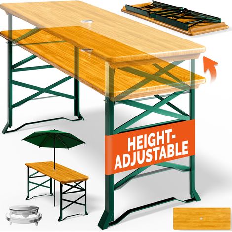 DEUBA® Foldable Wooden Table Height Adjustable Indoor & Outdoor Versatility Breakfast Bar, Garden, Kitchen Counter 180cm Length Portable Folding Design (1/9)