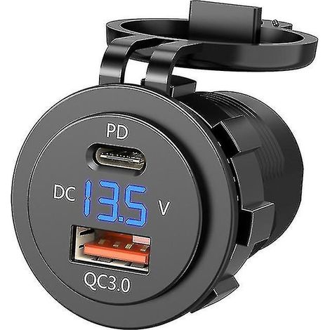 12V Gleichstromnetzteil, IP66 wasserdicht, zwei 5V 3A USB Typ-C Anschlüsse für Motorrad (1/5)