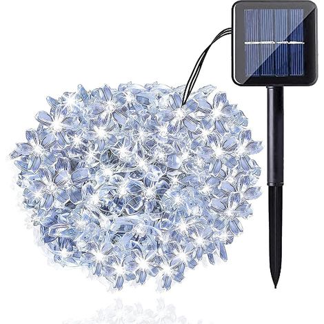 Guirlande lumineuse solaire 50 lumières à énergie solaire à LED,guirlandes lumineuses extérieures scintillantes de Noël,lumières de fleurs de cerisier pour patio (blanc froid)
