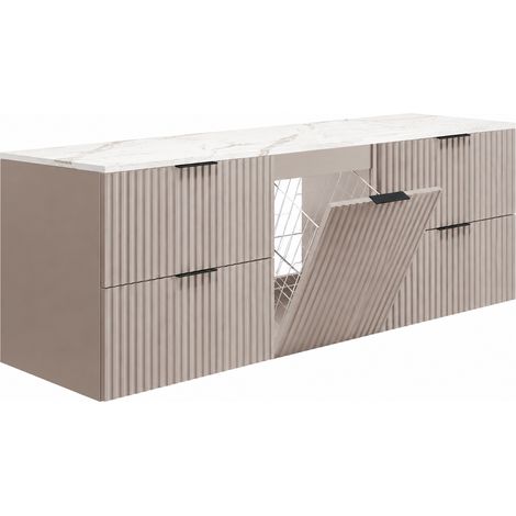 Mobile bagno sospeso sottolavabo con cesto portabiancheria, cachemire, maniglie dorate, 160 x 46 x 57 cm (1/5)