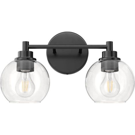 Applique murale de salon, lampe frontale ronde en verre miroir, double tête, noire, 220 V, culot E27