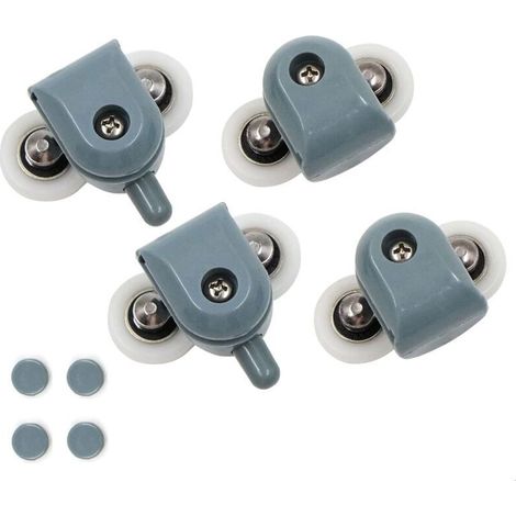 2 paires roulettes doubles pour cabine de douche, 25 mm, pour porte de douche, poulies, durable, double porte coulissante, portes en verre, d'une épaisseur d'environ 3 à 6 mm
