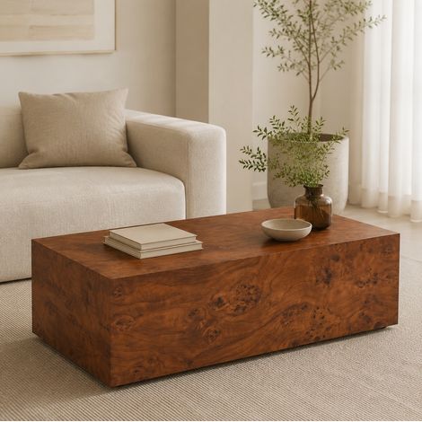 Mesa de centro minimalista de MDF acabado madera, para salón, estructura estable, superficie fácil de limpiar, nogal (1/5)