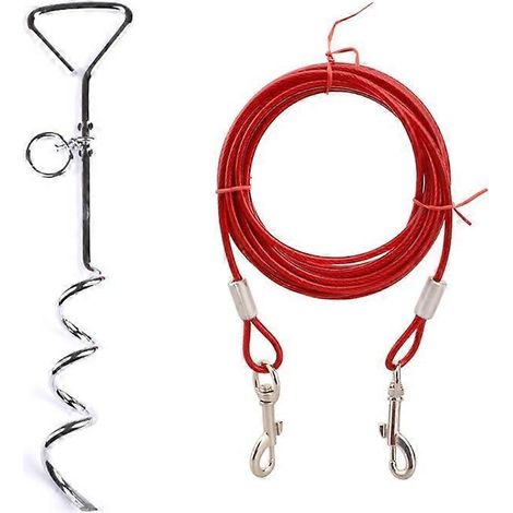 Hundeanbindeleine mit Hering, 360° drehbarem Anti-Verwicklungs-Wirbel, 3 Meter Stahldraht, rot.