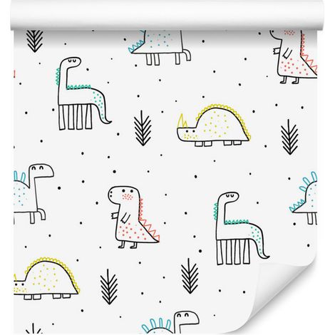 Papier peint dinosaures à pois et plantes pour salon et chambre 50x1000 cm (1/5)
