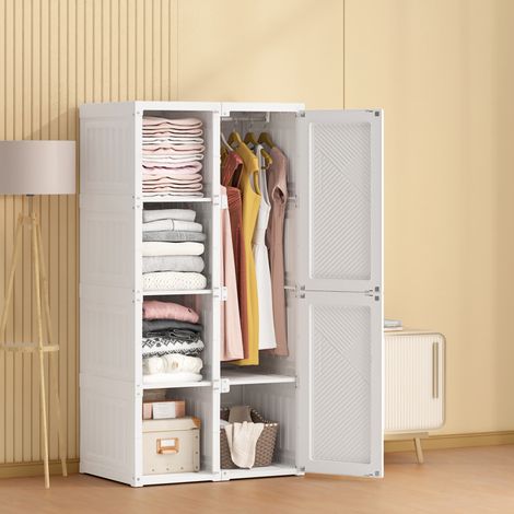 Armoire Pliante Portable 6 Portes, 8 Compartiments et 1 Tringle - Blanc - 136x69x50 cm - Grande Capacité 470L (1/5)