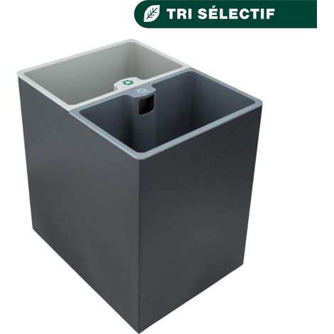 JVD – Corbeille tri sélectif 2 bacs – Bac extérieur acier époxy – Bacs intérieurs polypropylène – Hauteur 29 cm – Largeur 27 cm (1/5)
