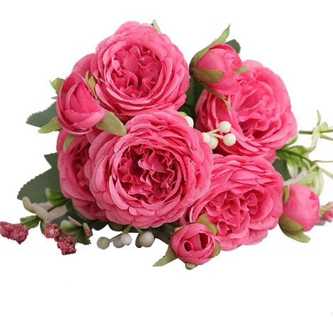 3 bouquets de 5 roses artificielles persanes, bouquet de roses rouges, noué à la main, pour mariage, salon ou décoration intérieure.-AquaForge (1/5)