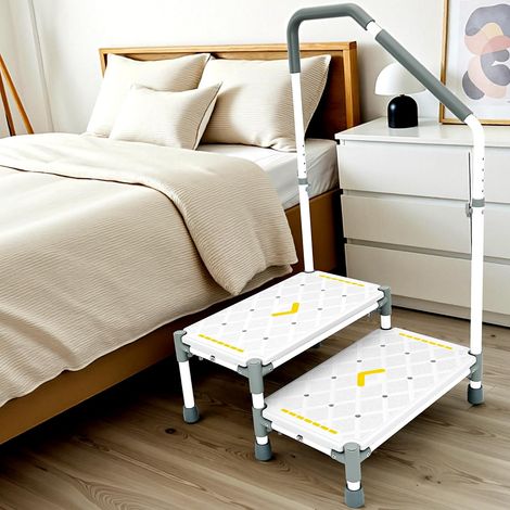 55 cm Step Stool Height Adjustable Armrests Max Load 496 lbs Luminous Non-Slip Strips for Raised Beds, Motorhomes, Kitchen, Bathroom and Seniors (1/5)