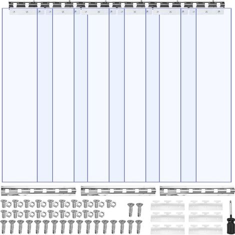 Rideau Lanière PVC 0,9 x 2 m Rideau Lamelle Plastique Transparent de Porte, Lot de 6, Bande Isolation Thermique Coupe Vent, pour Portes de Supermarchés, de Garages, d'Entrepôts, de Restaurants (1/5)