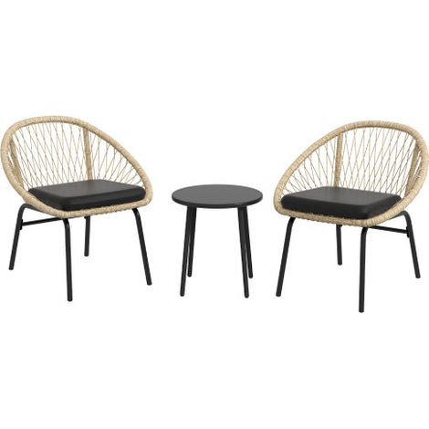 3-tlg. Rattan Gartenmöbel-Set, Balkonmöbel-Set mit Couchtisch & 2 Stühlen, Sitzgarnitur mit Kissen, wetterfest, Polyester, Gelb