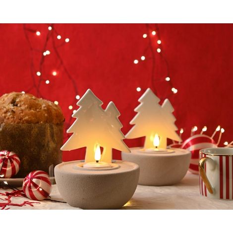 Décoration de Noël bougeoir chauffe-plat sapin en porcelaine (1/2)